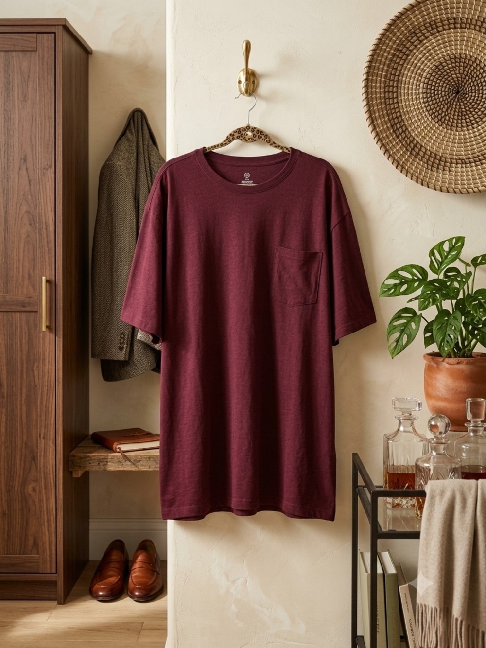 Men's Maroon Short Sleeve Crew Neck T-Shirt - 4XL